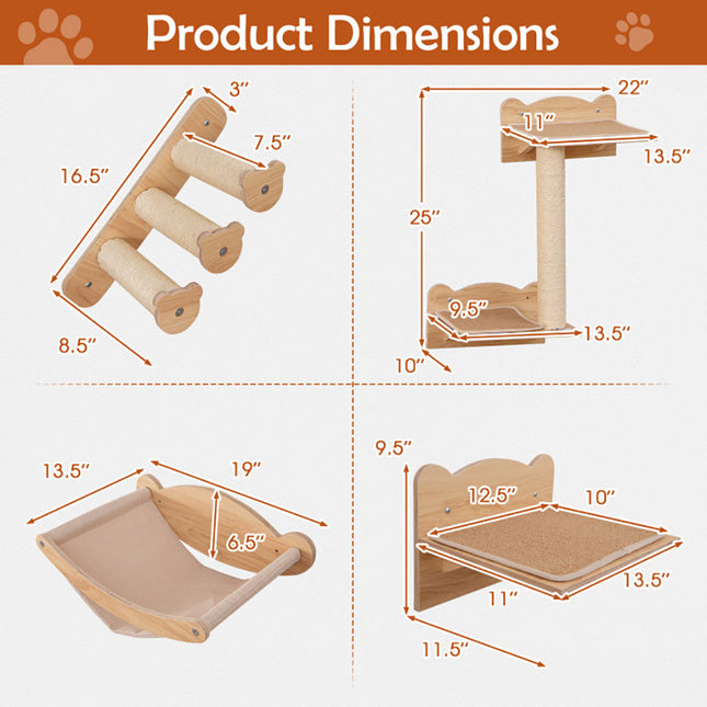 Cat Wall Furniture Set Of 4 With Hammock 2-step Cat Tree And Perch