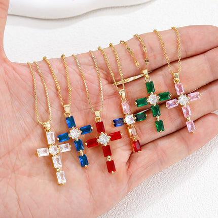 Fashionable Personalized Cross Pendant With Colorful Zircon