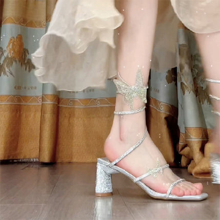 Women's Rhinestone Sandals Snakelike Winding Fashion High Heels