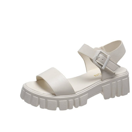 Dames Loafers met Oop Tone, Enkelbandjie, Gesp en Platformsool