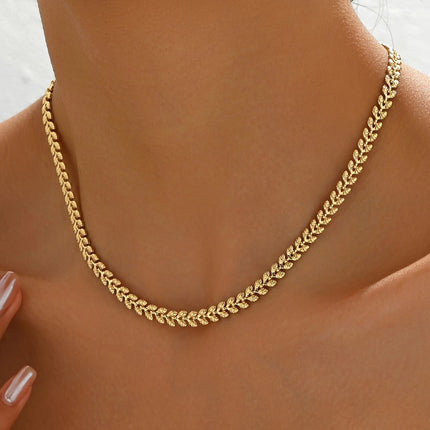 Luxury Chain Necklace Retro Geometric Wheat Leaf Design  Stylish Spring Summer Accessories, Everyday  Party Wear Gift Idea