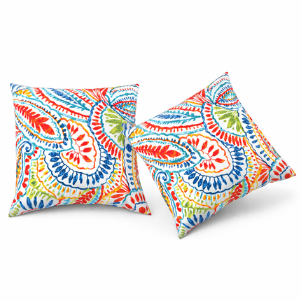 2 Pak Buitelug Spreikussings, Waterdig & Vaalbestand Patio Kussings Vir Tuin, Stoep, Swembadmeubels - Sagte & Gemaklike Dekoratiewe Kussingsoortreksels 18x18 Duim, Paisley Multi