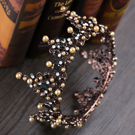 Ouvintage Pêrelkopstuk in Diamantbesaaide Metaal