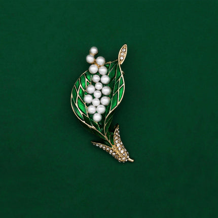 Fashionable Trendy Plant And Pearl Brooch In Alloy And Enamel