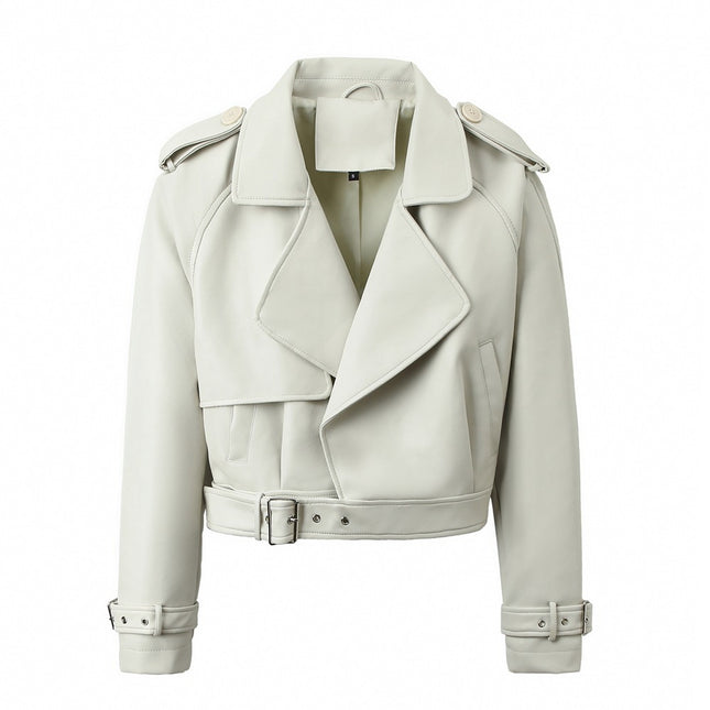 Women's Solid Color Casual Loose Fit Leather Jacket