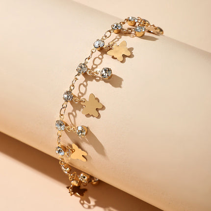 Creative Rhinestone Butterfly Tassel Anklet
