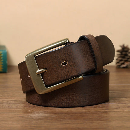 Retro Handmade Pure Copper Pin Buckle Cowhide Men's Belt