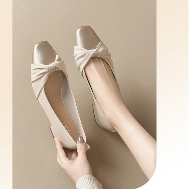 Soft Leather Low Heel Versatile Women's Casual Shoes