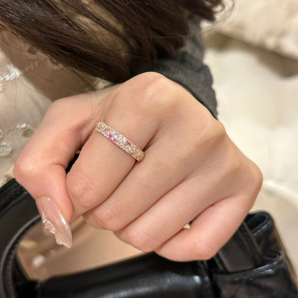 Gradient Diamond Ring Starry Sky Inlaid Rhinestone Ring Sweet Elegant Row Diamond