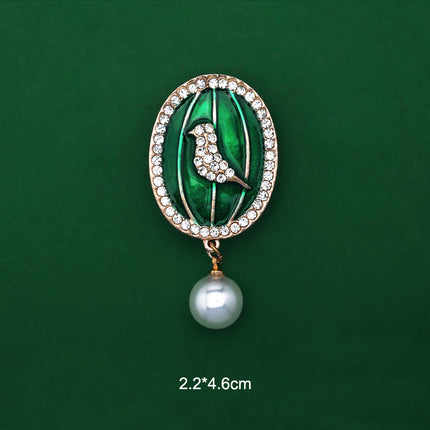 Fashionable Trendy Plant And Pearl Brooch In Alloy And Enamel