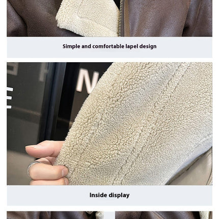 Fur Integrated Motorcycle Jacket Men's Fleece-lined Thickened Leather Jacket