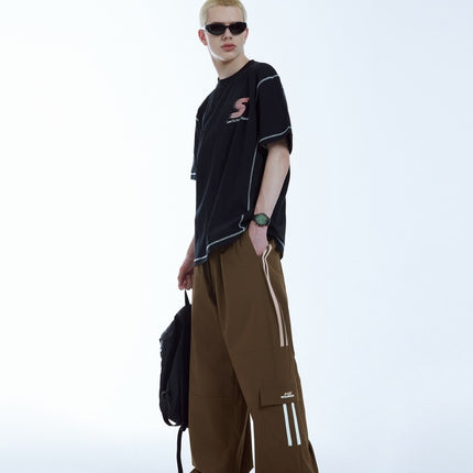 Men's Clothing Cut Side Stripe Wide-leg Pants Trendy Brand New Retro Color Contrast Patchwork Casual Wide-leg Pants