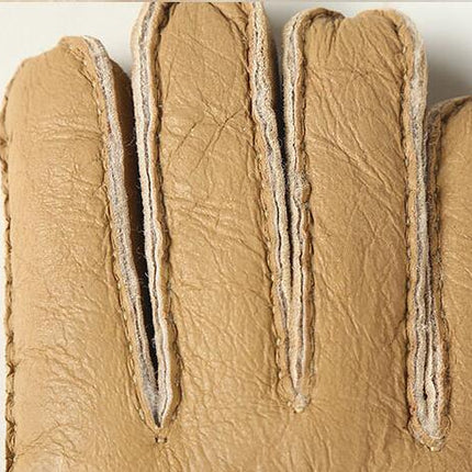 Men's Real Sheepskin Fur One-piece Thickened Split Finger Gloves