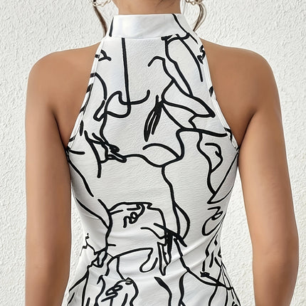 Ladies' Printed Cross Hanging Neck Slim Fashion Vest