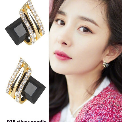 Silver S925 Diamond Earrings Female Korean Crystal Diamond Geometric Ornament Female