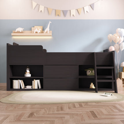 Kajuitbed Middelhoëbed Raamwerk Stoorplek Kinderhoutbed Met Laaie Rak Stoorplek Laagbed 3vt Enkel Kinder Wit Houtbed - 3vt Enkel 90 X 190 Cm Raamwerk Alleen