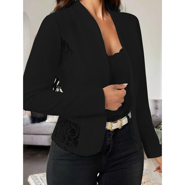 Women's Casual Lace Contrast Open Front Cardigan Jacket Long Sleeve Work Office Suit