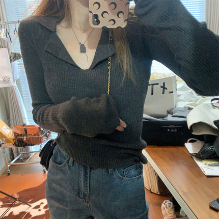 V-neck Sweater Sweater Inner Wear Slimming Long Sleeve Top
