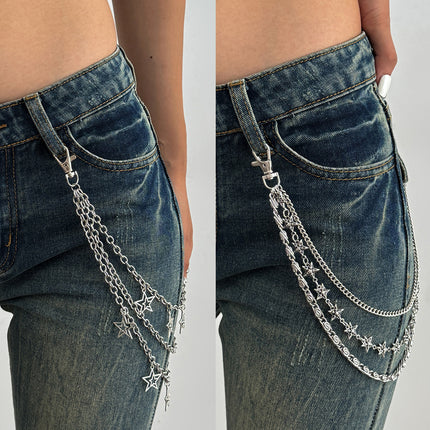 Punk Fashion Five-pointed Star Multi-layer Phants Zipper Jeans Ornaments