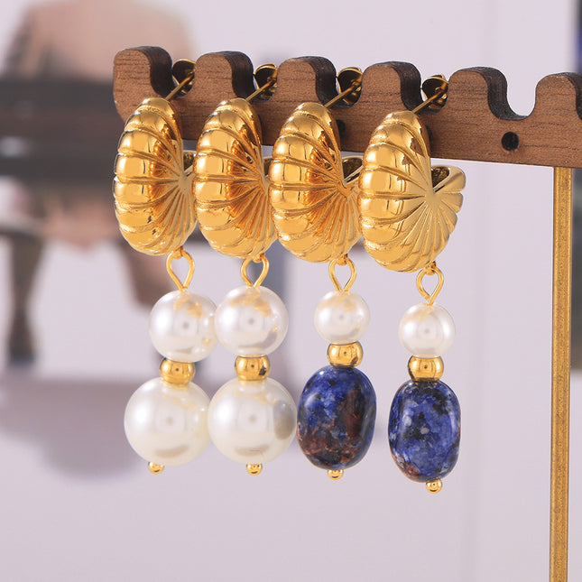 Tassel Artificial Pearl Natural Stone Earrings Retro Temperament