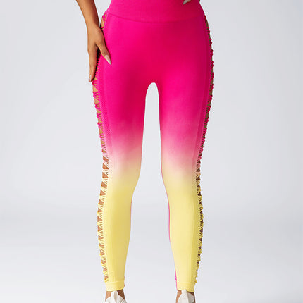 Women's High-Waisted Gradient Yoga Pants, Cutout Leggings, Booty Lifting, Athletic Long Tights For Fitness Workout, Breathable Sportswear