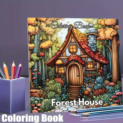 28 Pages Forest House Coloring Book Coloring Book For Adult Stress Reduction Colouring Book Valentine's Day Gifting, Birthday Party Gift, Drawing Supplies, Christmas Gift, Back To School Supplies