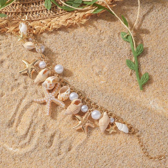 Conch Starfish Anklet Vacation Bohemian Shell Pearl Foot Ornaments