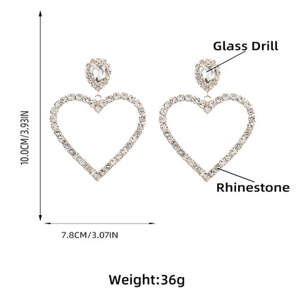 Alloy Diamond Rhinestone Glass Drill Heart-shaped Eardrops Earrings For Women