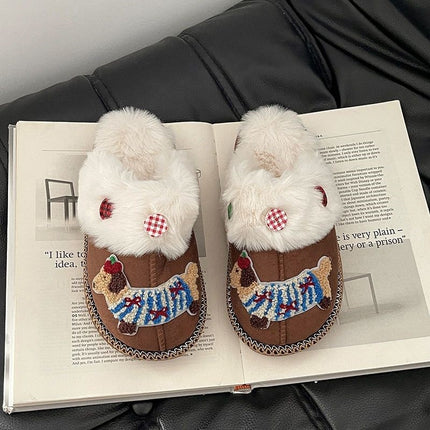 Cute Cartoon Sausage Dog Fluffy Shoes Female