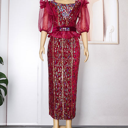 Women's Fashion Heavy Embroidery Hot Drilling Dress With Belt