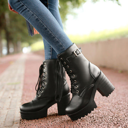 Women's Chunky Heel PU Martin Boots