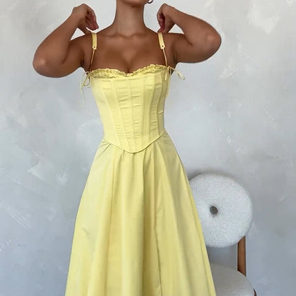 Temperament Pure Color Fashion Suspenders Dress