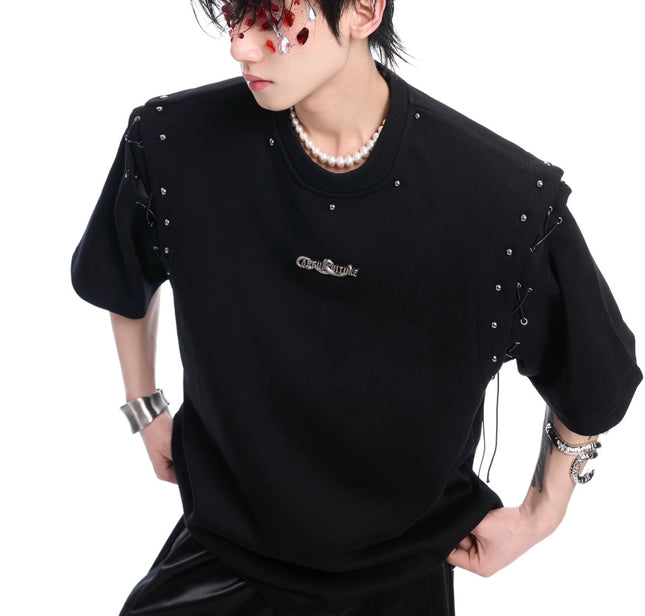 Niche Deconstruction Lace-up Cutout Short Sleeve