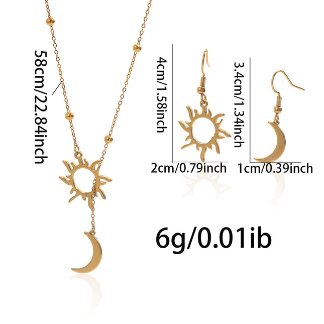 Lxalry 18K Gold Plated Sun  Moon Jewelry Set Mirror Polish Hypoallergenic Necklace  Earrings For Daily Evening Never Fade Luxury Gift With Celestial Symmetry