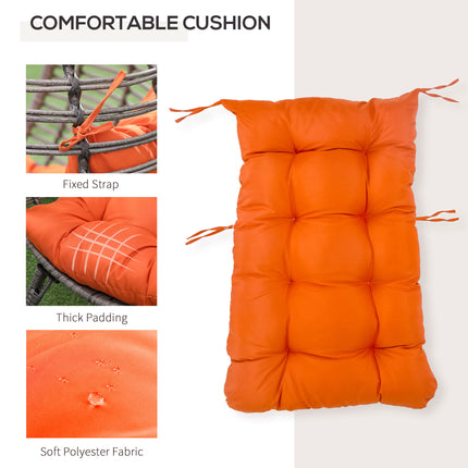 Patio Rattan Eierstoel m/ Sagte Kussing, Traandruppel-Knusselsitplek, Buite-/Binne-Patio Stoel, PE Plastiek Rattan Meubels met Verstelbare Hoogte Voetkussings, Oranje