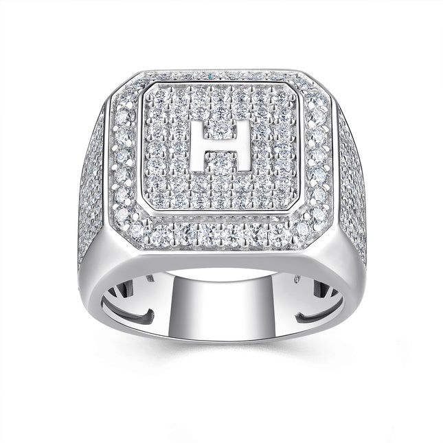 Mans Letter H Stel Met Topgehalte Moissanite Luukse En Modieuse Liggewig Luukse Juweliersware Silwerring S925 Versilwerde Platinum