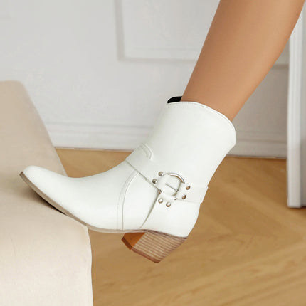 Belt Buckle Chunky Heel Martin Booties