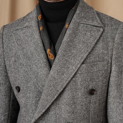 Wool Herringbone Italian Double-row Polo Coat