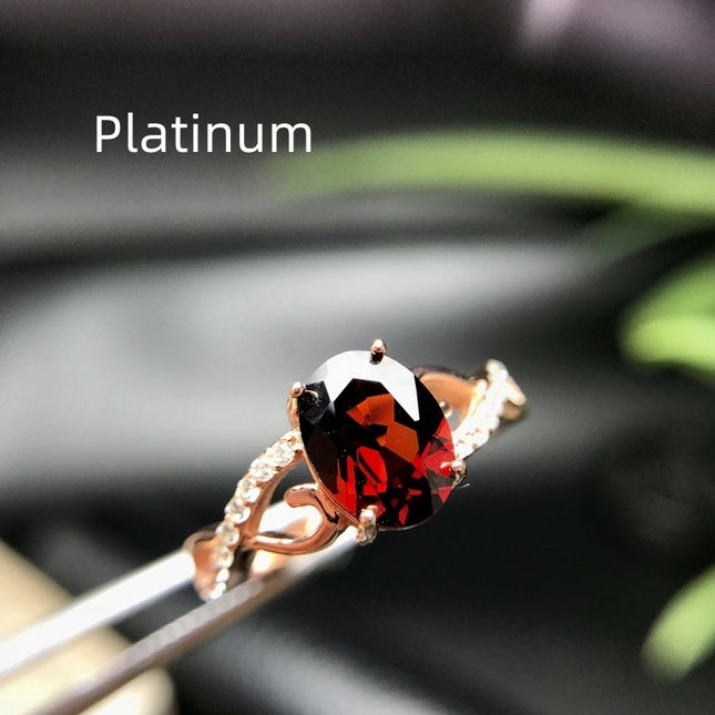 925 Silver Inlaid Natural Garnet Ring