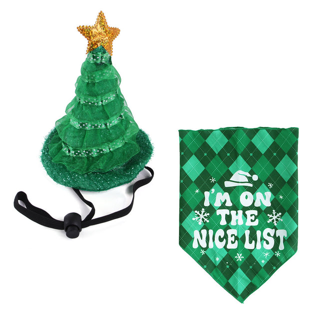 New Pet Christmas Suit, Hat And Triangle Scarf Combination