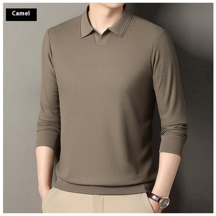 New Men's Vertical Stripes Solid Color T-shirt Bottoming Shirt