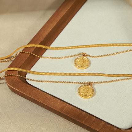 Retro Titanium Steel Gold-plated Portrait Round Anklet