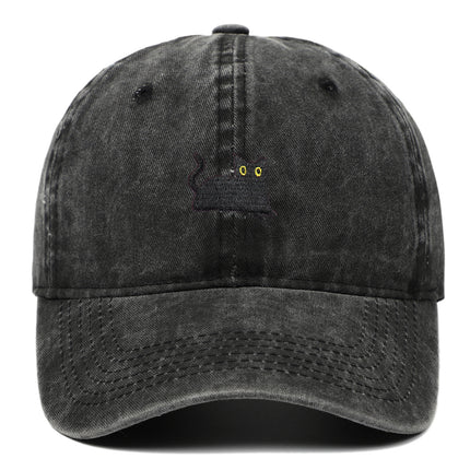 Black Cat Embroidered Washed Baseball Cap Sun Hat