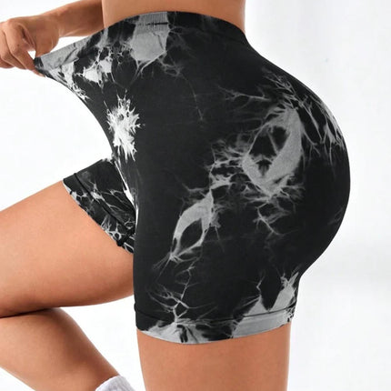 Women's Tie Dye High Waist V-Back Scrunch Yoga Shorts, Seamless Sport Athletic Shorts With Stretch Fabric, Fitness Workout Bottoms