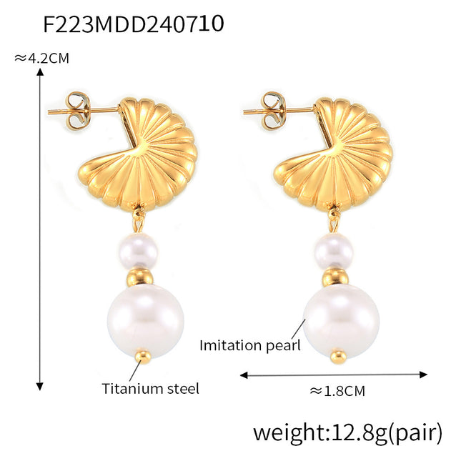Tassel Artificial Pearl Natural Stone Earrings Retro Temperament