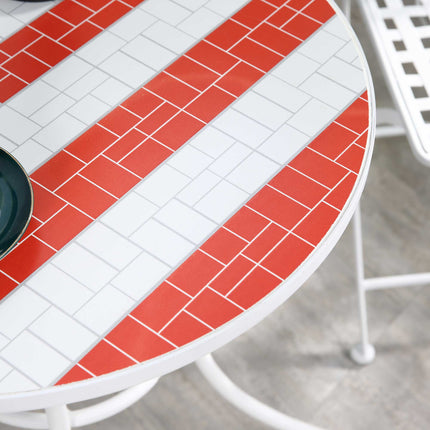 3-stuk Patio Bistro-stel, Opvoubare Buitemeubels met VSA-mosaïektafel en -stoele, Draagbare Metaalrame vir 4 Julie, Balkon, Agterplaas, Swembad, Stoep, Amerikaanse Vlag