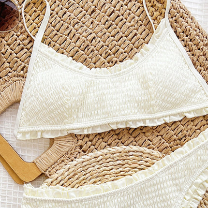 Women's Solid Color Lace Split Bikini Swimsuit Set