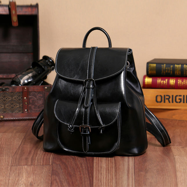 Korean Style Cowhide Pocket Pull-belt Backpack
