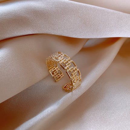 Real Gold Electroplated Diamond Flower Pattern Retro Temperament Index Finger Ring