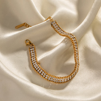18K Goud Dubbellaag Wit Sirkon Armband